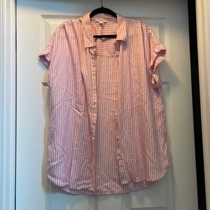 Bright Pink and White Stripe Button Down